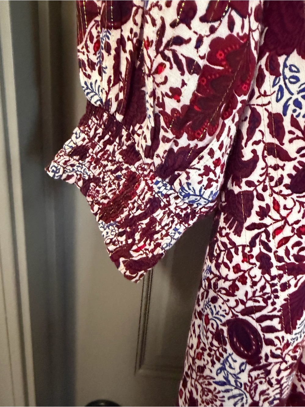 Ann Taylor Burgundy and Gold Floral V-Neck Maxi Dress Size L - Picture 6 of 6